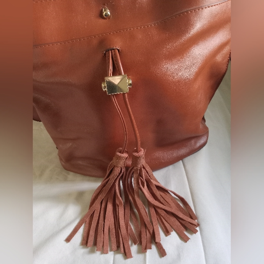 The Limited Brand Buttery Brown Faux Leather Tote Bag w/ Suede & Gold Accents